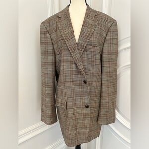 Hugo Boss Brown Plaid Silk, Wool and Linen Blend Blazer (Size 44L)